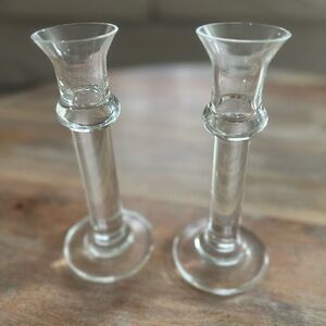 Pair of Vintage Krosno Poland Elegant Crystal Clear Taper Candle Holders